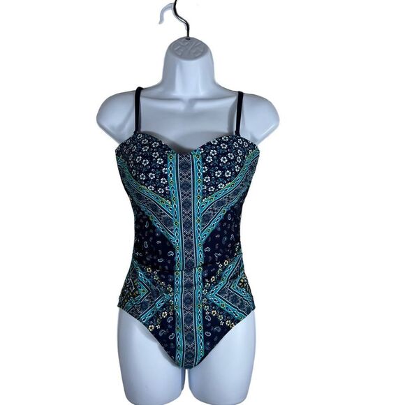Jantzen Blue Floral Paisley Tummy Control Smoothing Bathing Suit - Picture 1 of 10